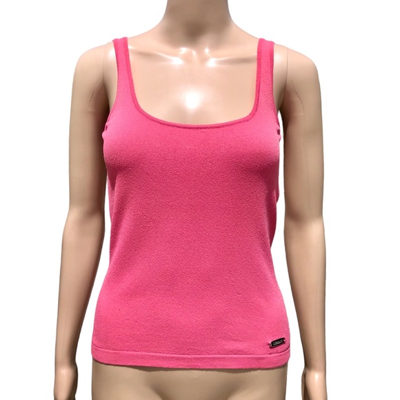 VERSACE pink-ish color knit tank top with silver logo plate Sz m - Picture 13 of 14